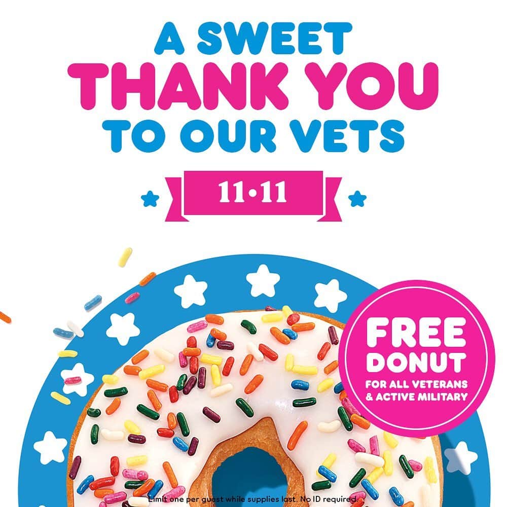 ダンキンドーナツさんのインスタグラム写真 - (ダンキンドーナツInstagram)「We're saluting our Veterans & Active Military Service guests by sharing a sweet thank you on Veterans Day, 11/11. 🍩 If you’d like to join in, honor a hero with an e-gift card from DunkinCoffeeBreak.com. 🧡 . Limit one per guest while supplies last.」11月10日 3時14分 - dunkin