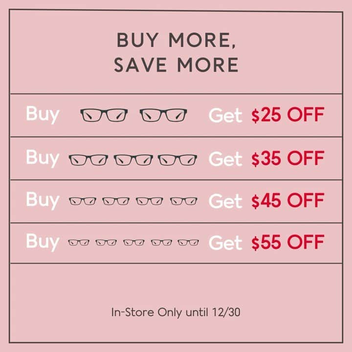 JINSのインスタグラム：「Get up to $55 off & more! An in-store special sale. 👓👓👓💲💲💲 Stock up on holiday storewide savings at all JINS Stores. The more you buy, the more you save. Limited time offer until 12/30.  *In-store only. Terms apply. See site for details.」
