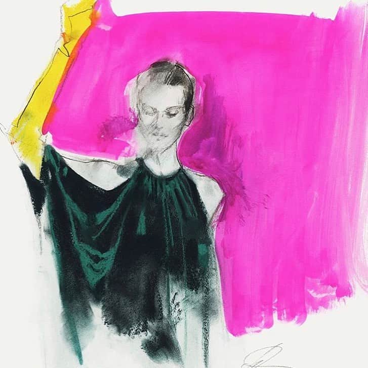 アレクシマビーユのインスタグラム：「Thanks @daviddownton #talent for this beautiful drawing from my past collection @alexismabille #daviddownton #drawing #colors #sharp #pencil #maestro #talent #artist #artistic #alexismabille」