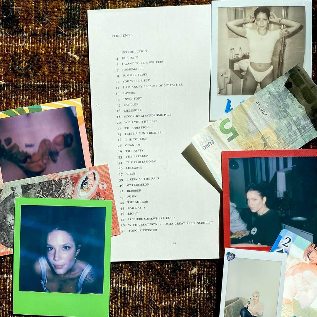 Halseyのインスタグラム：「Here is the table of contents for my book. It comes out tomorrow. I sincerely hope you love it. It’s my favorite thing I’ve ever made. link in bio.」