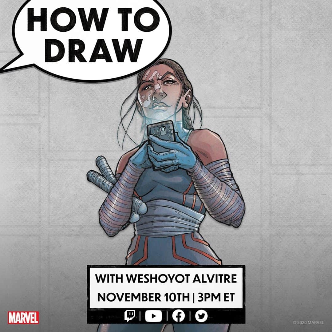 Marvel Entertainmentさんのインスタグラム写真 - (Marvel EntertainmentInstagram)「Tomorrow at 3PM ET, join artist @Weshoyot Alvitre for a special drawing lesson featuring Echo!」11月10日 11時45分 - marvel