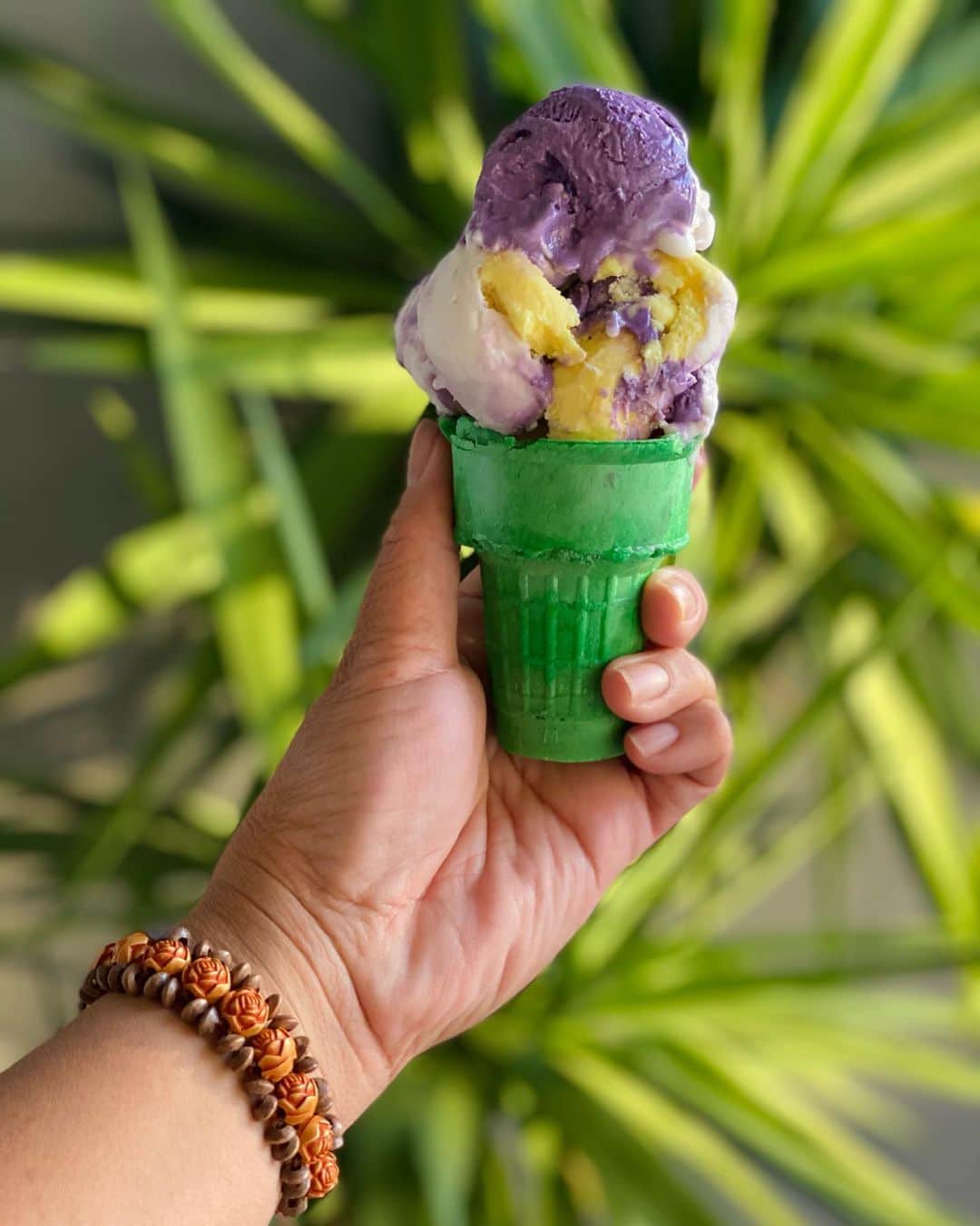 Antonietteのインスタグラム：「When it’s cold and it should be soup szn but you’re like nope, still ice cream szn here and then you’re wondering when did you start  typing, “SZN” for season when it seems like it’s a three letter airport code in eastern Europe. Is it? 🤔Here is the last bit of ice cream I had purchased from @wanderlustcreamery during Filipino American History Month. This flavor is sapin sapin, a trio of malted ube, jackfruit and sticky rice ice creams. 🍦💜🤍💛」