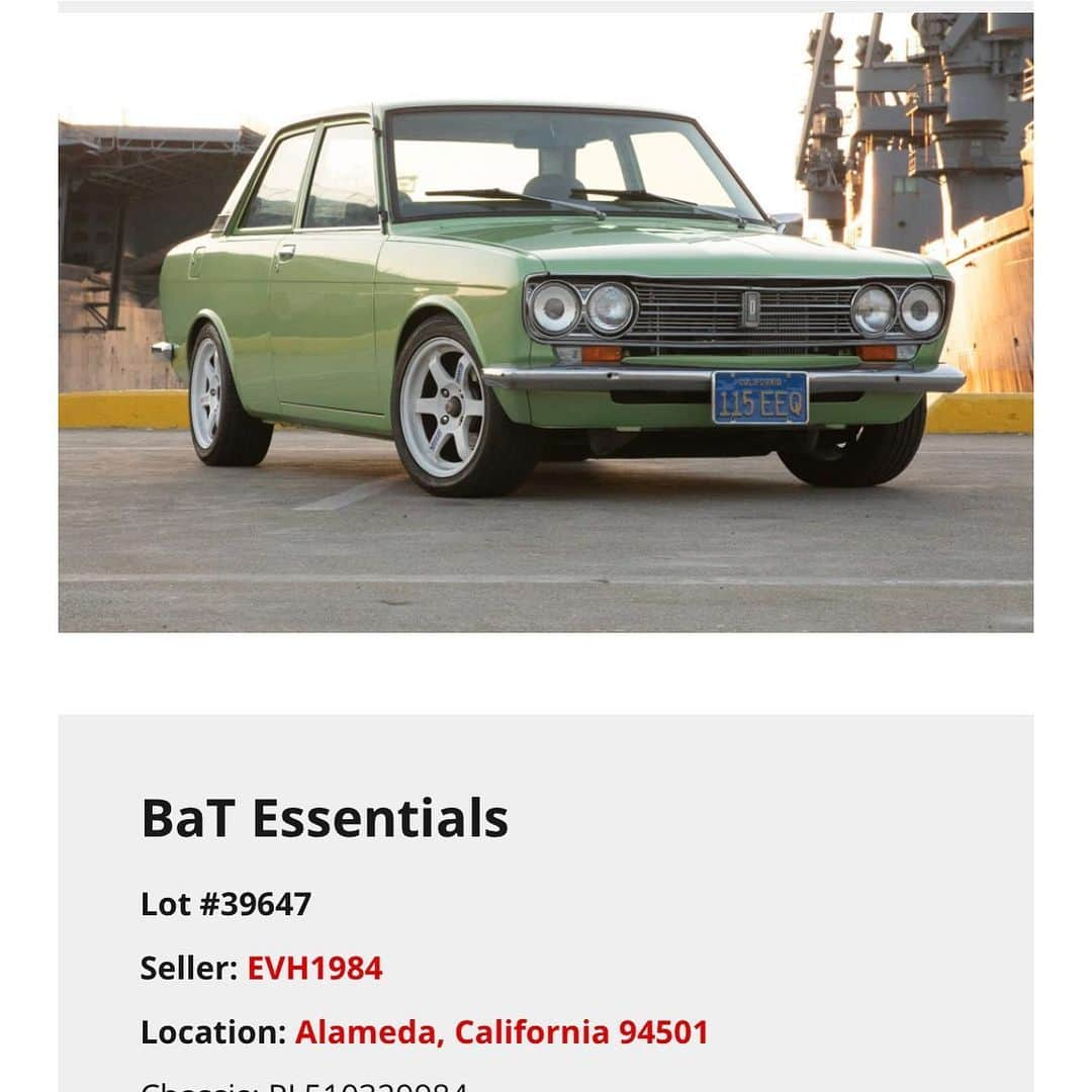 マイク・ダーントのインスタグラム：「Bring a trailer Auction ends in less than 24 hours! Ends 11AM tomorrow (Wednesday) #bringatrailer #datsun510 link in bio」