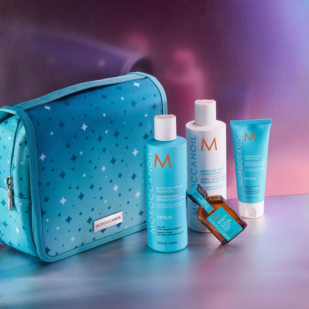 Moroccanoilさんのインスタグラム写真 - (MoroccanoilInstagram)「Fortify damaged hair with the Twinkle, Twinkle: Repair set. This must-have set features high-performance Moisture Repair Shampoo and Conditioner, Restorative Hair Mask to fortify hair with keratin proteins, and a ✨free✨ Moroccanoil Treatment and hanging cosmetic bag.」11月25日 4時00分 - moroccanoil