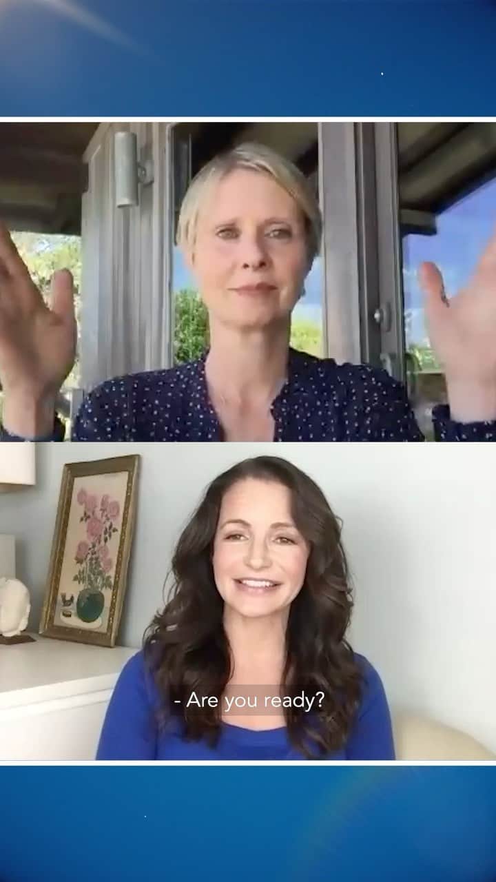 シンシア・ニクソンのインスタグラム：「Right now, we ALL need a bit of hope. I loved chatting with my amazing friend @IAmKristinDavis about the films that give us inspiration in these difficult times. 💙    It’s for @IMDb and UNHCR's new #FilmsOfHope series where we're helping raise awareness and funds to support the most vulnerable communities affected by #COVID19, including @refugees. Click link in bio to find out more and make a donation if you can.   I’ve shared my #FilmsofHope. Will you share yours too, @alancummingsnaps @carrapatterson @sharonstone ?? 🍿」
