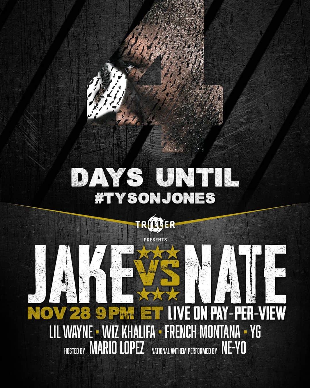 ネイト・ロビンソンのインスタグラム：「​4 days until theres no more talking. Order on Pay-Per-View through cable and satellite providers and PPV streaming at www.TysonOnTriller.com  @triller #JakevsNate #TysonJones」