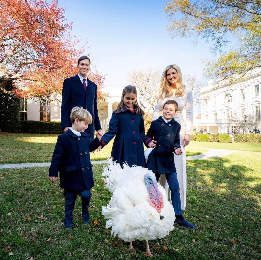 イヴァンカ・トランプのインスタグラム：「Meet Corn, the National Thanksgiving Turkey as President Trump continued a beloved White House tradition.   With their Thanksgiving turkey duties complete, Corn (and Cob) will retire to Iowa State University! 🌽🦃」