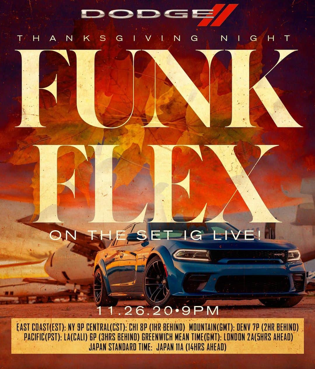 ファンクマスター・フレックスのインスタグラム：「THANKSGIVING NIGHT I GO LIVE! 9PM! FUNKFLEX ON THE SET! WE READY! Produced by: @tatwza Audio: @djhrnyc WHAT YALL WANNA HEAR?  Powered by: @dodgeofficial」