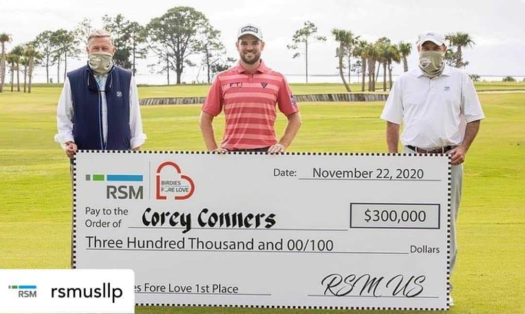 コリー・コナーズのインスタグラム：「An honor to win the Birdies Fore Love challenge and be able to give back by supporting sport, recreation and educational opportunities for deserving children and youth. Huge thank you to @rsmusllp for their generosity!」