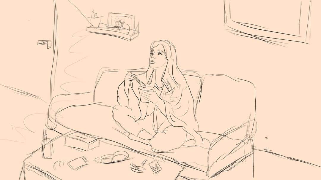 のインスタグラム：「Hola a todes, aparezco. 🤓 Venía a mostrarles, cosa que nunca hago y no sé por qué, un poco en lo que estoy trabajando. Ya que estoy bastante a full y no tengo mucho tiempo para generar ilus hifu propiamente dichas, les quiero mostrar en qué ando mientras tanto y que vean un poco el proceso.   Algunes sabrán, pero quizás la mayoría no, que soy diseñadora y realizo también algunas animaciones principalmente para videolyrics ya hace un tiempito, y posta que es una de las cosas que más disfruto hacer.   Este es un primer boceto de una de las escenas que estoy armando para un videolyric en el que estoy trabajando ahora, que va a quedar muy piolita, ya lo presiento. Esta semana les voy a estar mostrando las otras escenas que aún se están cocinando, y la idea es que vayan viendo y acompañando el proceso, color, animación, etc.   ¿Qué opinan de que les comparta este tipo de cosas? ¿Va?  Y como no podìa faltar, besitos en la cola. Los tkm y gracias por el awante bbs. 💜 . . . . . . ·#illustration #videolyric #animation #sketch #design #boceto #photoshop #girl」