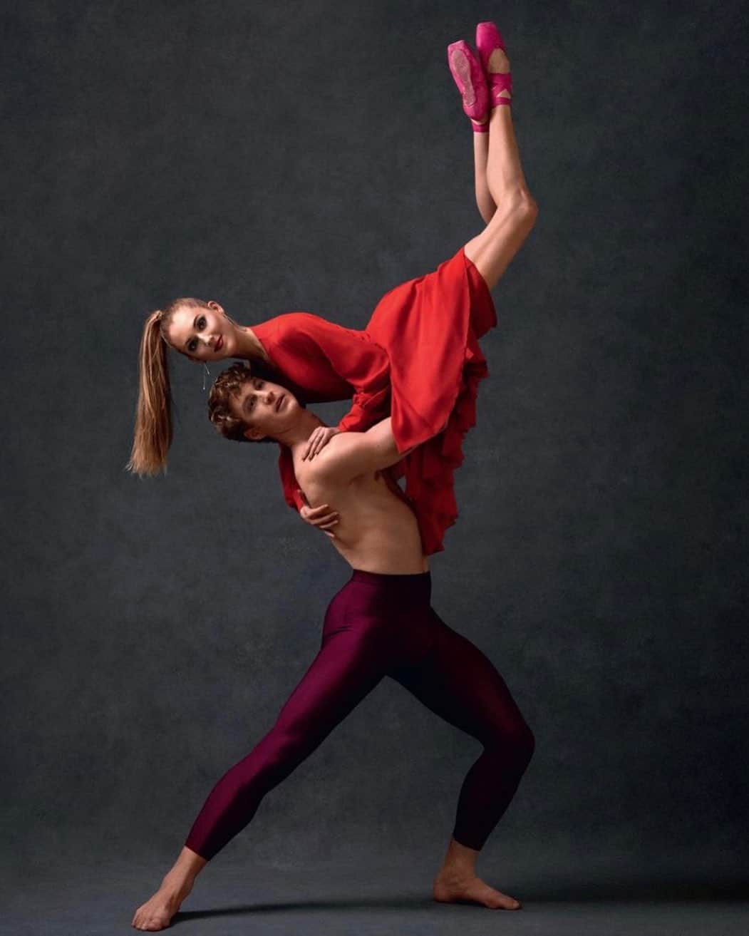 カレンウォーカーのインスタグラム：「Katherine and Joseph Skelton from the Royal @NZBallet photographed by @ambergriffinphotography for @womanmagnz ahead of the national tour of The Sleeping Beauty. Katherine wears our Scarlet Skating Dress.」