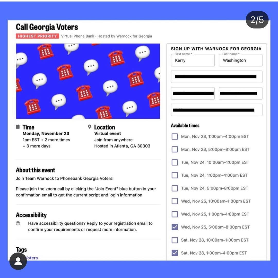 デブラ・メッシングさんのインスタグラム写真 - (デブラ・メッシングInstagram)「It’s going down in Georgia 🍑 ya’ll!!!! Here’s a breakdown of what’s happening, and how you can help!👉🏾  1️⃣ Make phone calls☎️. You can sign up through @votesaveamerica <https://www.instagram.com/votesaveamerica/> to call voters and encourage them to check their status, request a mail in ballot, and get their friends and fam to vote!!!! I signed up for the Wednesday & Saturday shift but they have TONS available.  2️⃣ Send texts📲. All Black people know SOMEONE in Georgia. Text them. Make sure they’re ready to vote and have all the info they need. Real talk...I’ve been blowing up my #textfam <https://www.instagram.com/explore/tags/textfam/> in GA.  3️⃣ Make a donation💰. I know times are tough right now so if you’re not able to donate financially there are soooo many other ways to help. BUT if you are able to spare a few $ head to GASenate.com your donation goes directly to @fairfightaction @jonossoff  @revwarnock   4️⃣ Follow👍🏾. these are incredible IG accounts (click to follow) you should be following and SHARING their information. You never know who might see it and take action. 🔊Let’s uplift these voices!!!!!  And if you DO live in Georgia…..  👉🏾ballotrequest.sos.ga.gov👈🏾  REPOST: @kerrywashington」11月25日 10時04分 - therealdebramessing