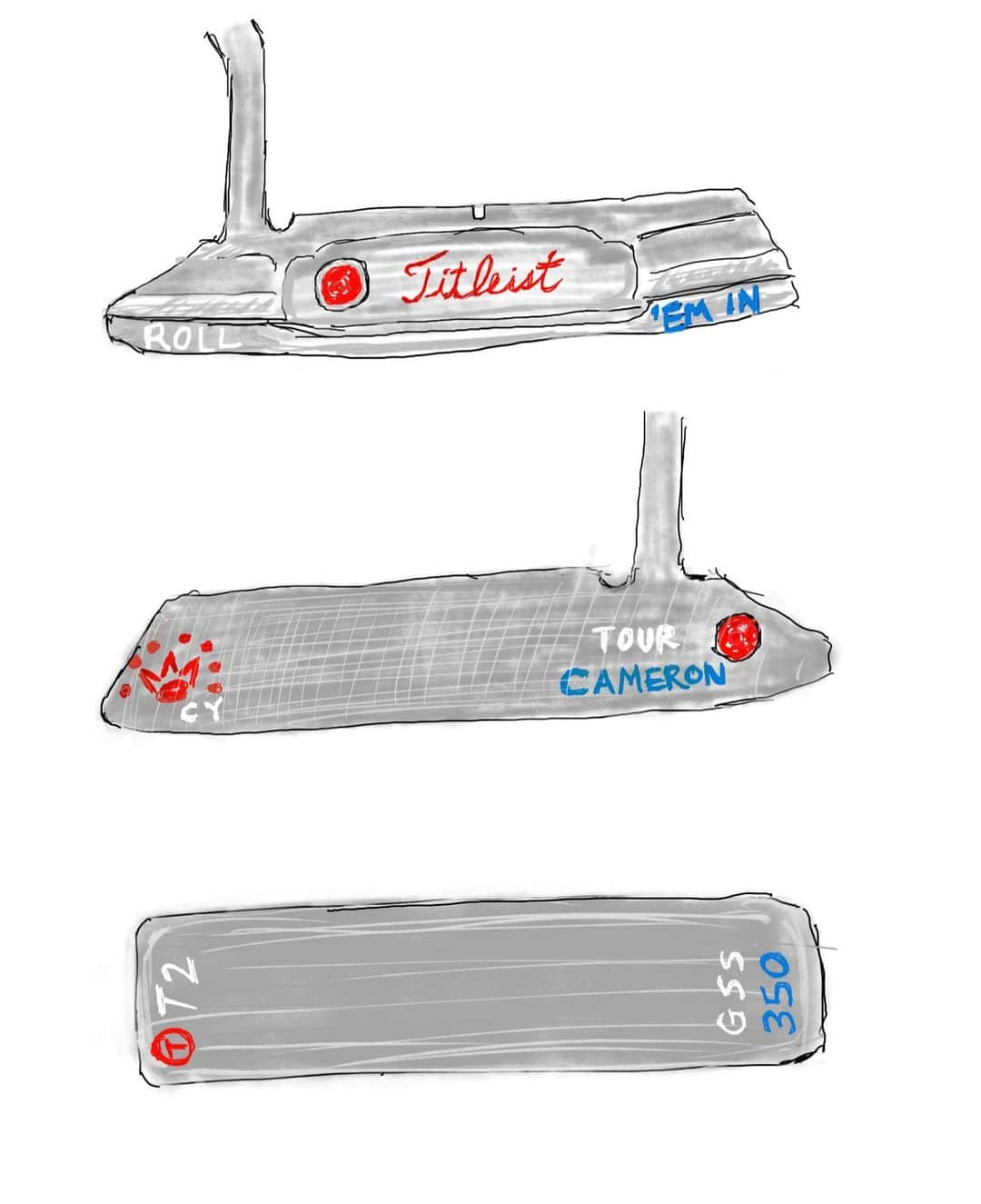 ユンチェヨンのインスタグラム：「☝️☝️☝️☝️☝️ 이렇게 요 디자인으로 색깔로 해주세요 ! 하고 주문한지 두 달만에 드디어 왔어요!  짜잔 🤗 CY putter  Roll ‘em in ! . . . . . . . . . #scottycameron #titleist #golf」