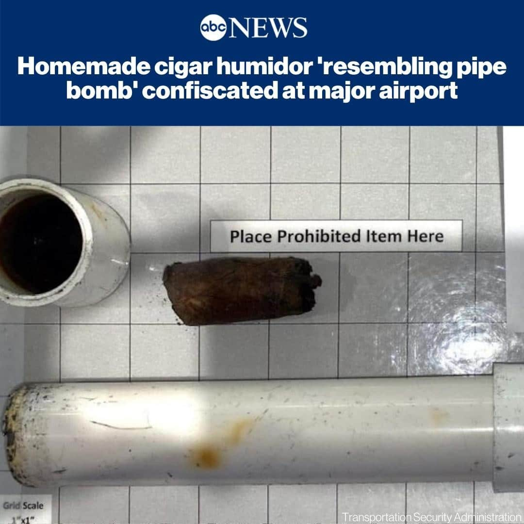 ABC Newsさんのインスタグラム写真 - (ABC NewsInstagram)「Transportation Security Administration officials were relieved to discover that a homemade container made out of a PVC pipe was not actually a pipe bomb trying to be smuggled through the airport -- but a homemade humidor for a cigar. SEE MORE AT LINK IN BIO. #transport #tsa #airport #cigars」11月10日 22時08分 - abcnews