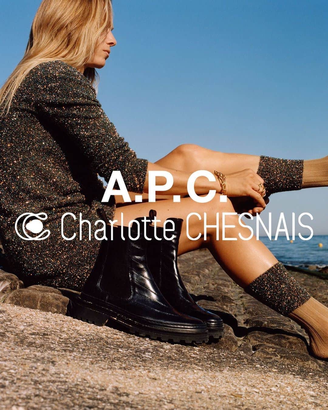 アーペーセーのインスタグラム：「A.P.C. x Charlotte Chesnais Interaction # 8⠀ ⠀ The pieces dreamed up by Charlotte Chesnais in two main materials, white wool and Lurex knit. ⠀ ⠀ Available in stores and at apc.fr⠀ ⠀ Photography: Tom Johnson⠀ Styling : Malina Joseph Gilchrist ⠀ ⠀ @apc_paris⠀ @charlottechesnaisjewelry ⠀ ⠀ #APC #APCxCharlotteChesnais #CharlotteChesnais #Interaction8 #APCSS21⠀」