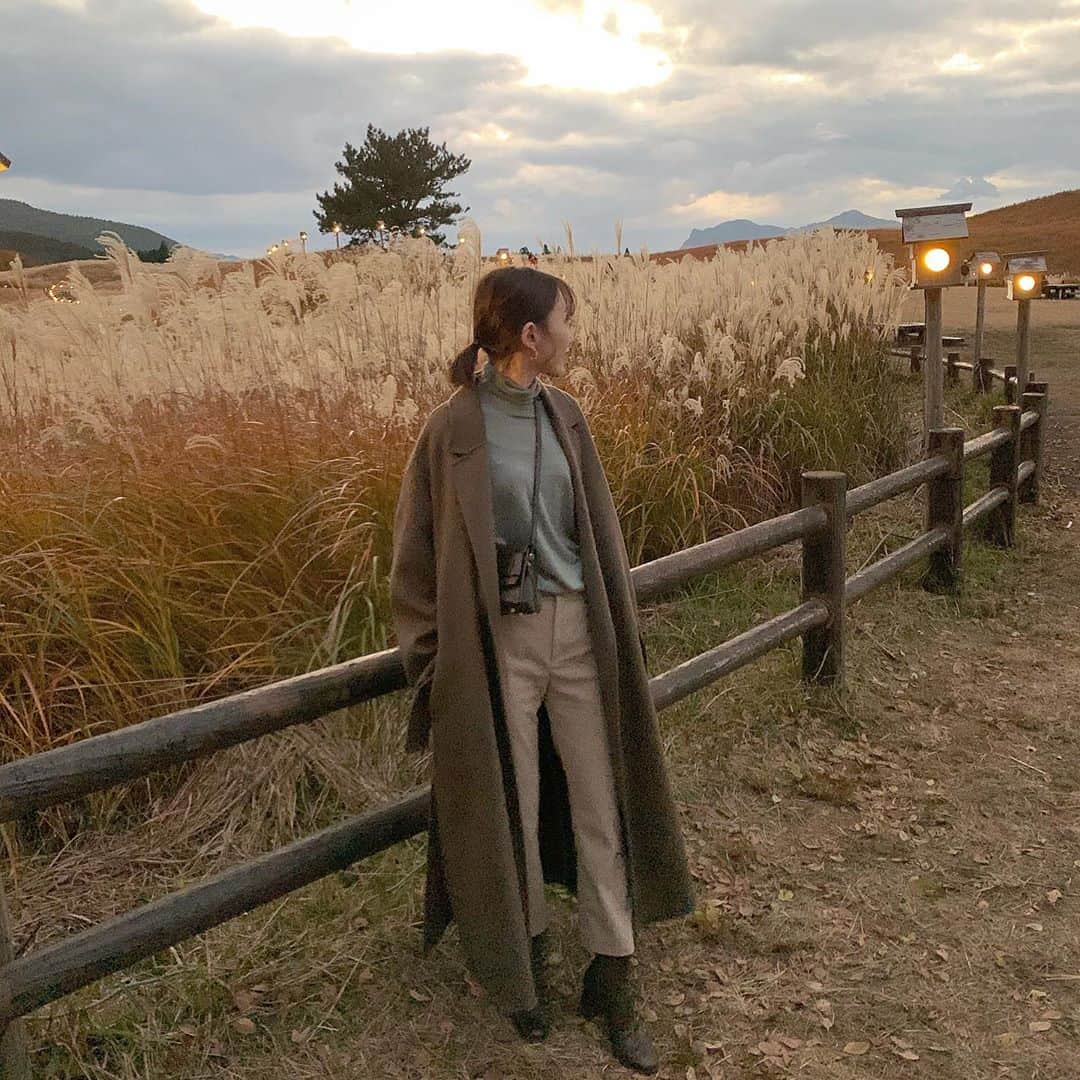 ukapiのインスタグラム：「⠀ ⠀ すすきの季節🌾♡♡♡ やっとやっと連れてってもらえたよ🥺 ありがとうね♡ ⠀ 脚長パンツすぎる🐏 ⠀ ⠀ #曽爾高原」