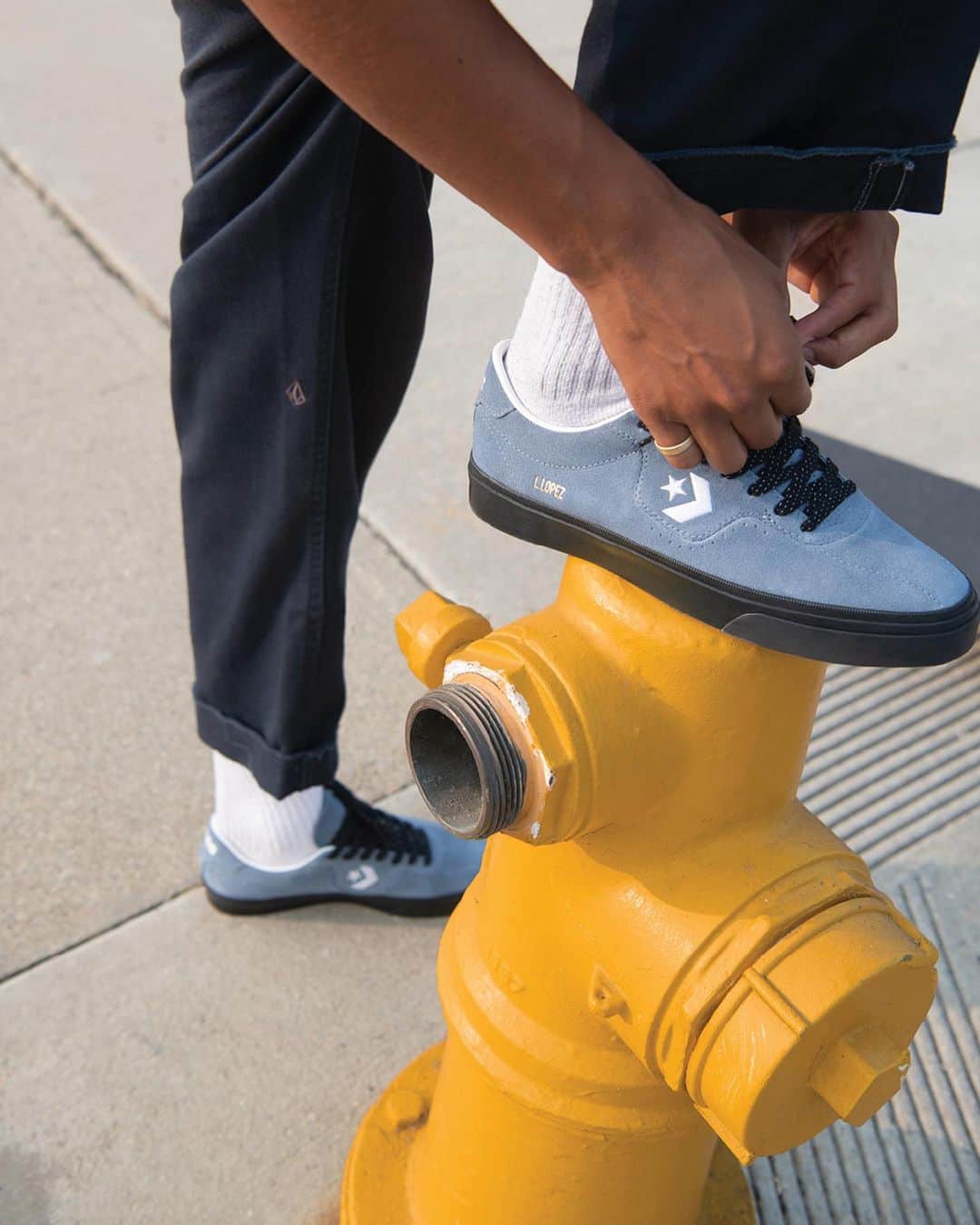 converseのインスタグラム：「Introducing the latest editions of the Louie Lopez Pro, designed by the CONS Team rider with updated materials and colors for the new season.⁣ ⁣ “I wanted a warm fall palette, suede, and a rich black sole—a throwback to some of my favorite skate shoes as a kid,” @louielopez says of the collection, available in blue and yellow colorways now on Converse.com.⁣ ⁣ Photos: @rube_」