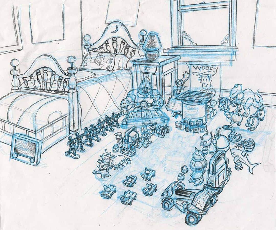 Disney Pixarさんのインスタグラム写真 - (Disney PixarInstagram)「“Come on, come on! Smaller toys up front.” (Concept art from Toy Story) #ToyStory25」11月11日 2時33分 - pixar