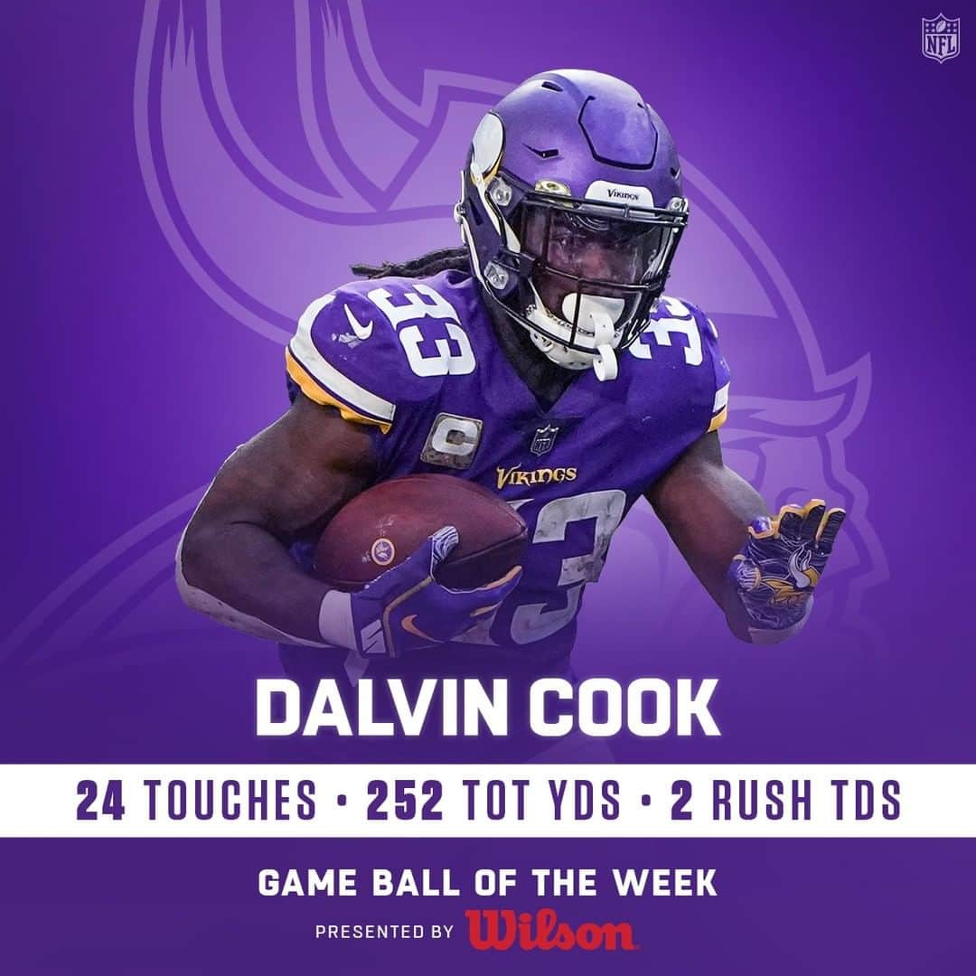 NFLさんのインスタグラム写真 - (NFLInstagram)「The game ball of the week goes to @vikings RB @dalvincook! 🥇」11月11日 13時30分 - nfl