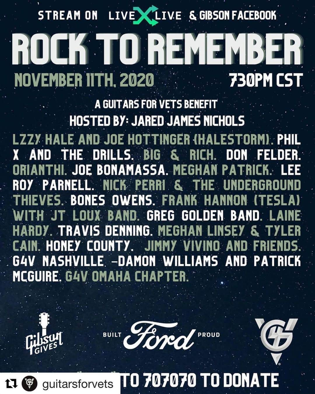 オリアンティさんのインスタグラム写真 - (オリアンティInstagram)「#Repost @guitarsforvets with @get_repost ・・・ You do not want to miss this!   To celebrate our heroes this Veterans Day, please join us for the annual Rock to Remember at 730pm CST, November 11th. Stream on Gibson Facebook or Live X Live!   #veteransday #guitarsforvets」11月11日 13時56分 - iamorianthi