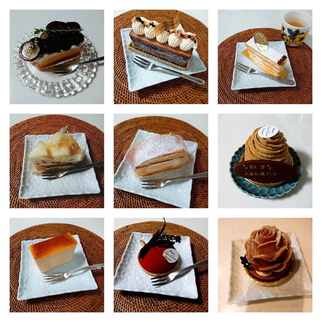 青木琴美のインスタグラム：「ここ最近食べたスイーツたち🍰🍩🍮 我ながらよく食べてるなぁ…😇 . 2枚目は最近ハマって作っている焼きリンゴのアイス添え🍎 簡単に作れるしリンゴが旬だから間違いない。 . ジムに行ってるから大丈夫かな？と思ってモリモリ食べてたけど、久しぶりに体重を測ったら想像より+2㎏増えてて全っ然大丈夫じゃなかった！！😂 気を引き締め直したところです。 . 鶏ハムが美味しくできるという低温調理器を購入するかどうか真剣に悩んでいる日々。。。」