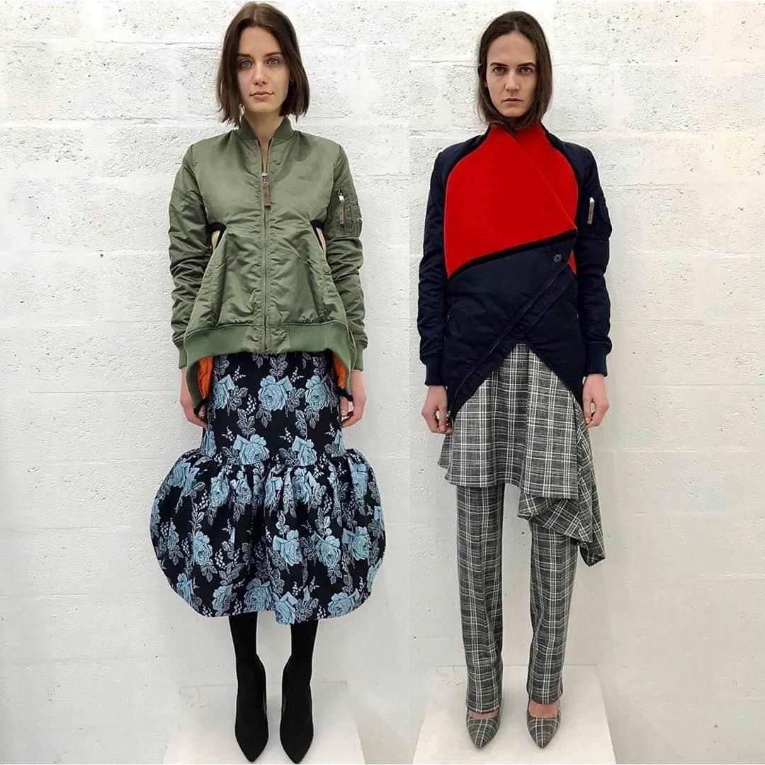 のインスタグラム：「Talking about favourite looks - these two are 🔥 .. Dartsbomber over Rose-skirt on the left , Backdrape Bomber over straight “Panic” Pants in the right .. the bombers were done , as always , in collaboration with Alpha Industries.. The show for this collection was at the American Church @americanchurchinparis in Paris , the music a mix of #Vivaldi’s 4 Seasons and #Siouxsie and the Banshees’ ‘Spellbound’ .. I’ve always wanted to use those two pieces of music together , and this collection and Show in the church seemed the perfect opportunity 🖤  #favourites #history #lutzhuelle #lutzbomber #alphaindustries #mostpopular #bestlooks #signatures #lutzsignatures #lutz_signatures」