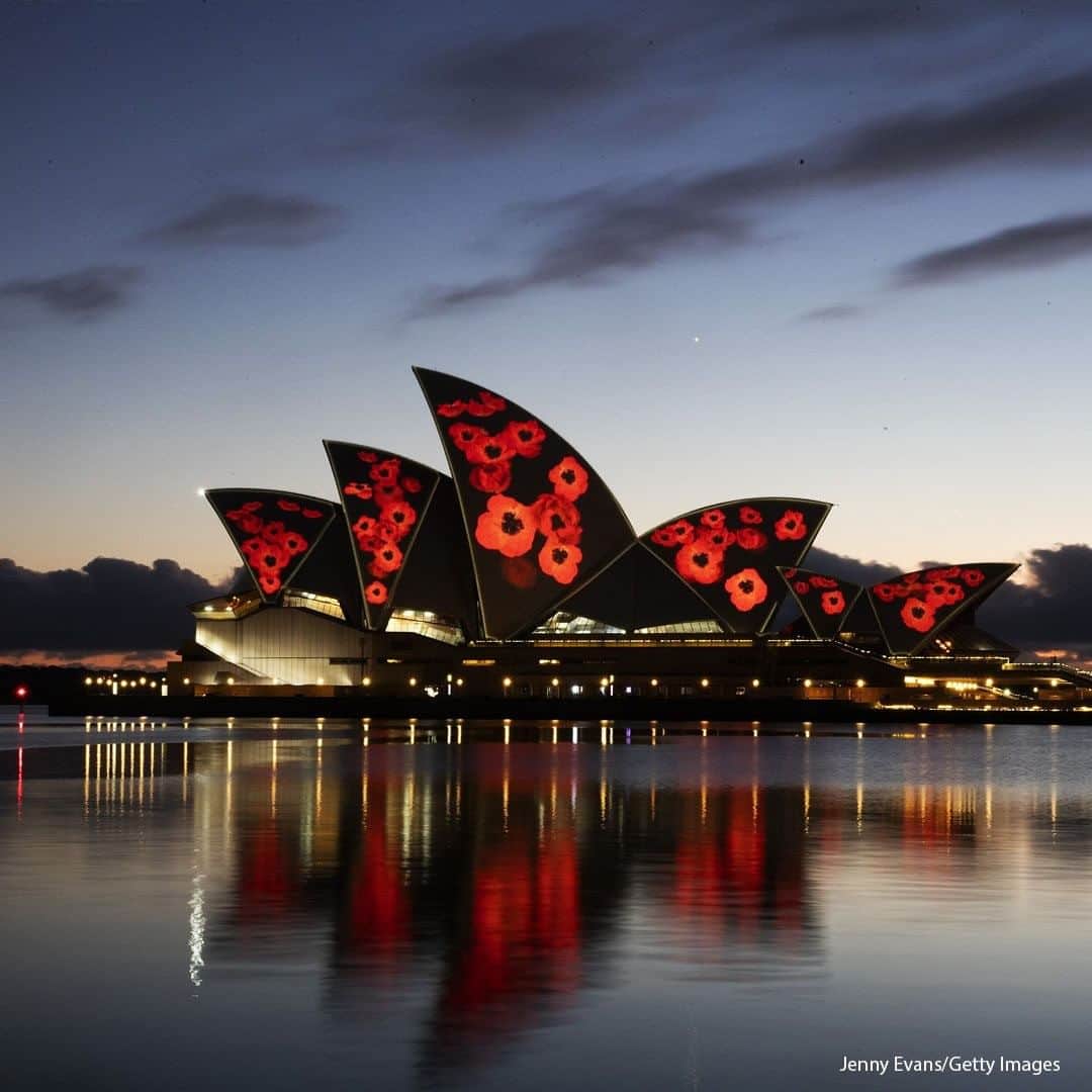 ABC Newsさんのインスタグラム写真 - (ABC NewsInstagram)「Poppies are projected onto the sails of the Sydney Opera House on November 11, 2020 in Sydney, Australia. Today marks 102 years since the Armistice that ended the First World War on 11 November 1918. #veteransday #sydney」11月11日 20時00分 - abcnews