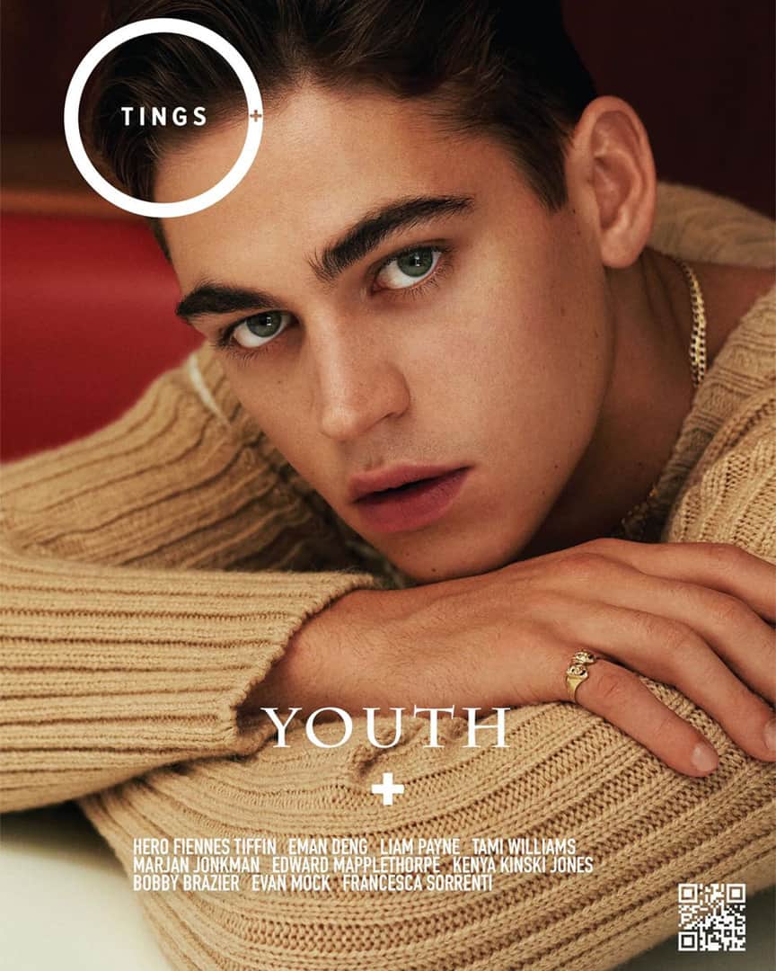 サルヴァトーレ・フェラガモのインスタグラム：「A bright young talent on the rise, Hero Fiennes Tiffin stars in Youth + Issue of the newly launched @tingsmagazine, the creative brainchild of photographer Justin Campbell and Vas Morgan. Hero wears a crew neck jumper with parchment contrasting mohair details from the Salvatore Ferragamo AW20 runway collection. ⠀ Photography: @justinrcampbell ⠀ Fashion: @luca_falcioni_ ⠀ Grooming: @thebradylea ⠀ Fashion assistant: @jioisgallo」