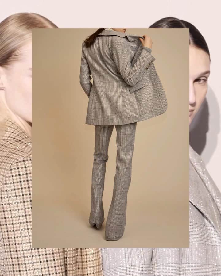 のインスタグラム：「Perfect tailoring cuts. Prince of Wales checked suit enriched by glitter threads as seen on #FW2021 Fashion Show. . . . #ErmannoScervino #FW2021 #Tailoring」