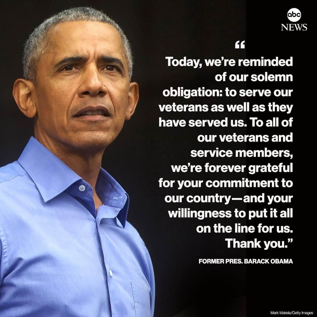 ABC Newsさんのインスタグラム写真 - (ABC NewsInstagram)「Former Pres. Barack Obama on Veterans Day: "To all of our veterans and service members, we’re forever grateful for your commitment to our country—and your willingness to put it all on the line for us." #barackobama #veteransday #veterans」11月12日 1時11分 - abcnews