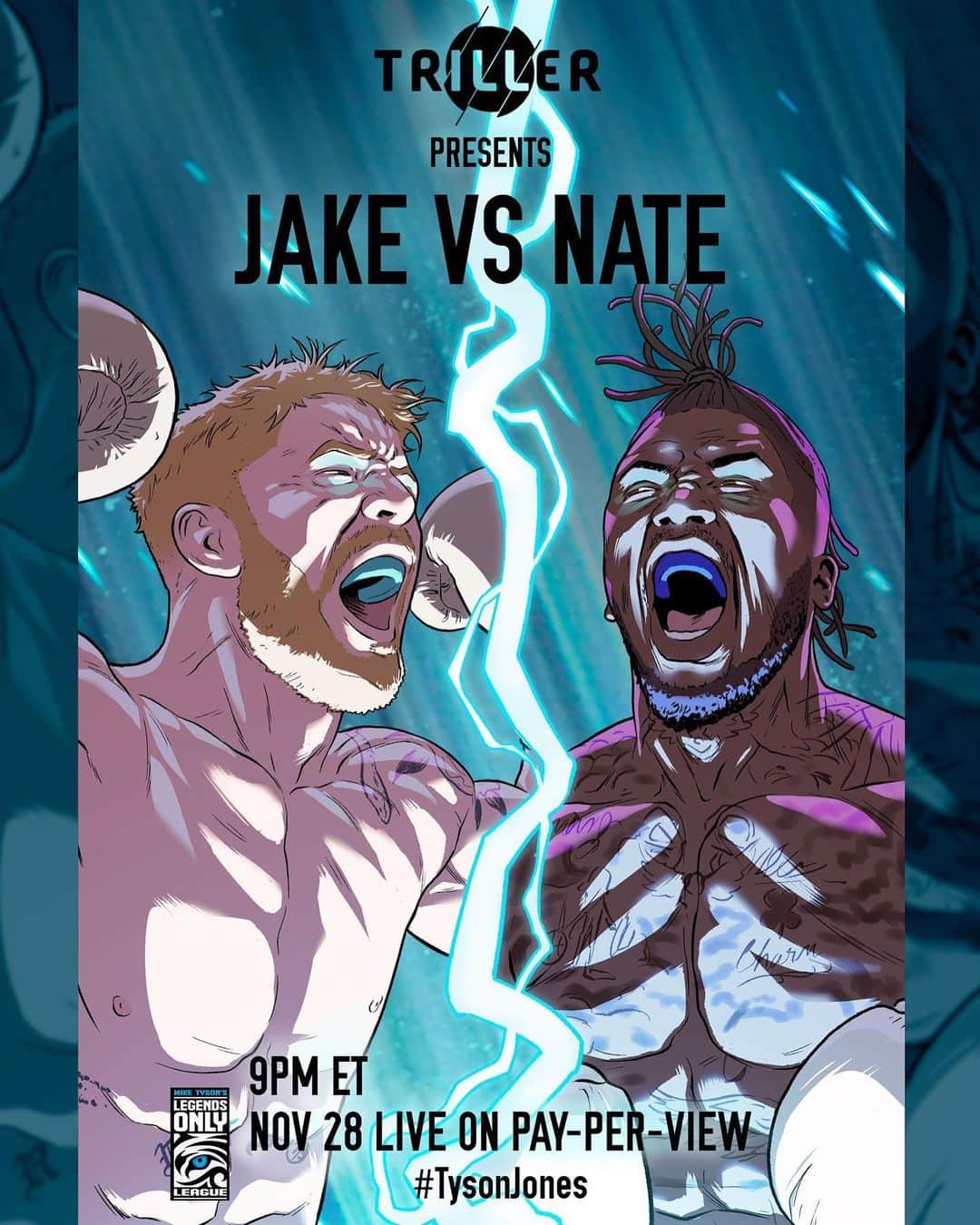 ネイト・ロビンソンのインスタグラム：「17 days to go. New Official Illustrated Fight Posters by @rodrigo.lorenzo.art. Tune in on Nov 28 at 9pm ET #JakevsNate @triller」