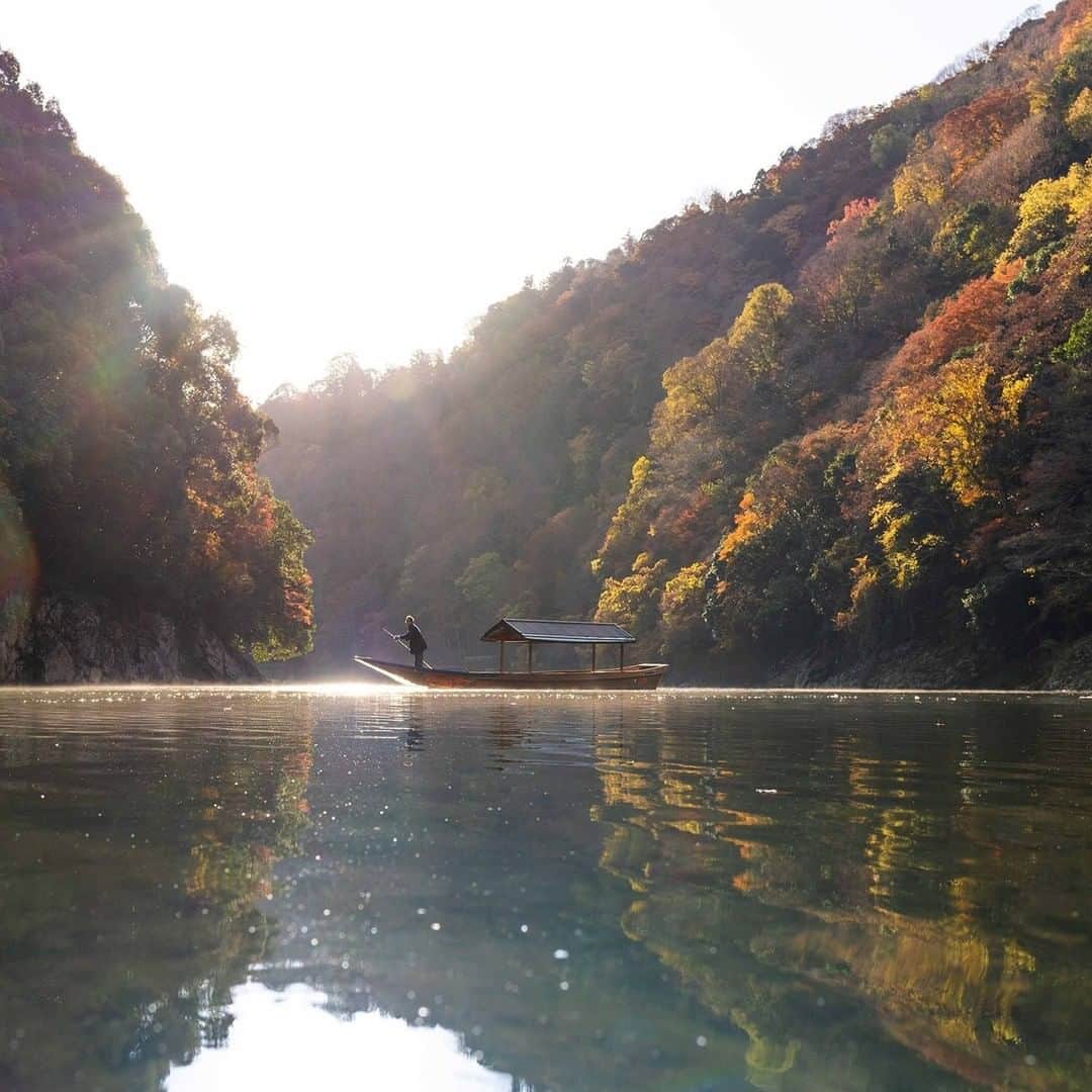 星野リゾートさんのインスタグラム写真 - (星野リゾートInstagram)「【1日1組限定。朝日に輝く嵐山の紅葉を独り占め】  Limited to one group per day. Colorful leaves of Arashiyama shining in the morning sun to be kept to yourself.  京都府・嵐山にある全室リバービューの旅館「星のや京都」は、2020年11月20日～12月5日の期間、一日一組限定の「朝のもみじ舟」を開催しています。 完成したばかりの専用の屋形舟を貸し切って、目の前を流れる大堰川(おおいがわ)を進みながら、朝日に輝く小倉山や嵐山の紅葉を鑑賞するアクティビティです。  屋形舟の中では鳥のさえずりに耳を澄ませながら、季節をかたどった和菓子でお盆の上に情景を描く盆景菓子を、抹茶とともに味わいます。錦の絹織物のような景色のなか行う朝の静かな紅葉狩りは、奥嵐山に宿泊するからこそできる体験です。  #HoshinoResorts #星野リゾート #hoshinoya #星のや #hoshinoyaKyoto #星のや京都 #Kyoto #京都 #京都府 #嵐山 #京都旅行 #KyotoTrip #Kyotohotel #travelJapan #ig_Japan  #JapanTravel #紅葉 #屋形船」11月12日 17時20分 - hoshinoresorts.official