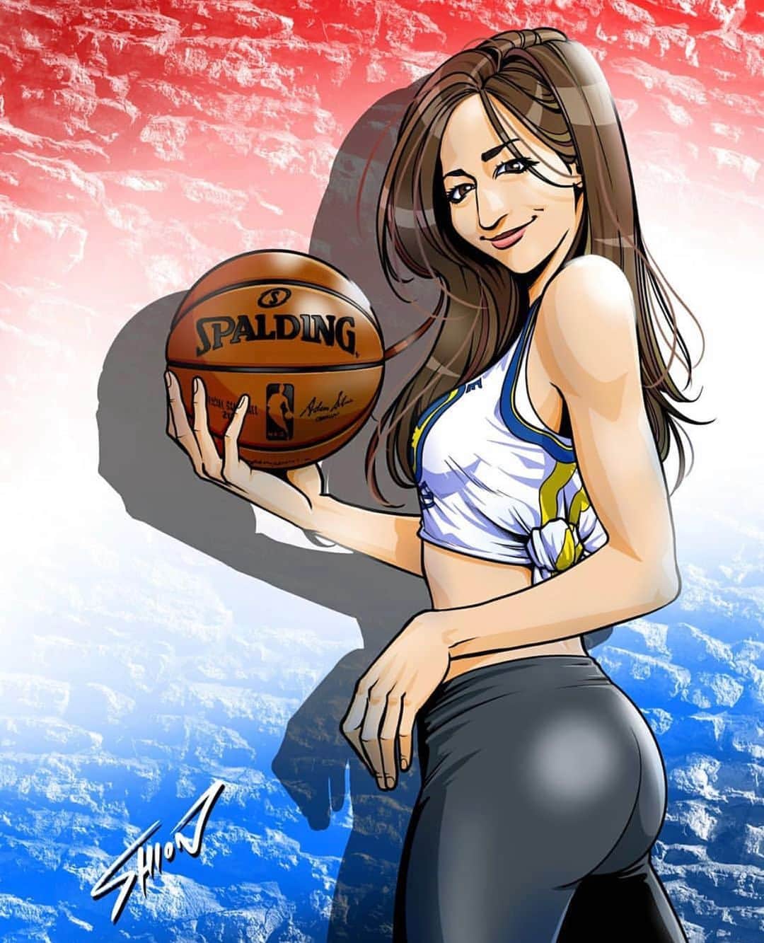 のインスタグラム：「Woahh thanks for this amazing art work @shion_m_art I love it! 素敵な絵をありがとうございます✨🏀﻿すごく似てる😲🔥I think he captured me pretty dyaummm well!(including the booty lol) What do you think? ﻿ #drawing #basketball #アート #バスケ」
