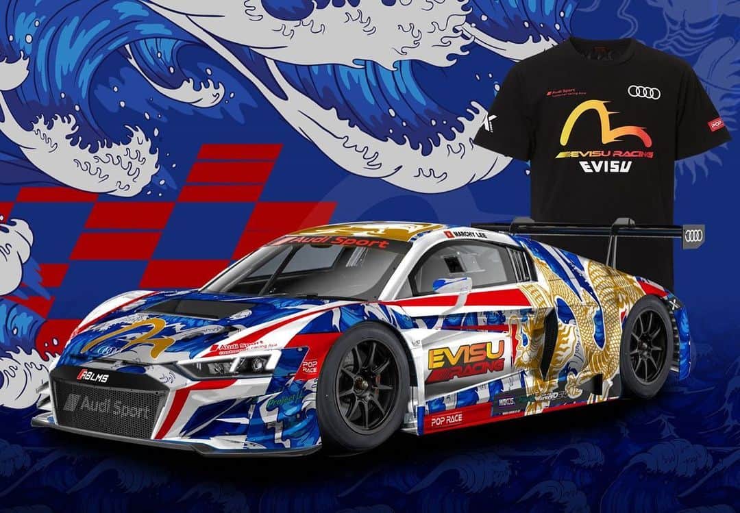 のインスタグラム：「Evisu all out war at Macau Grand Prix. Check out the full lineup at EVISU.com and pre order the tees and model cars!  #evisu #evisuracing #grandprix #audi #honda #mercedesbenz」