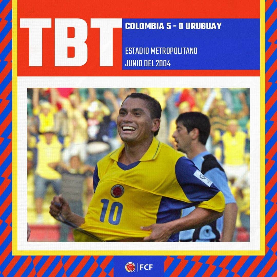 サッカー コロンビア代表チームのインスタグラム：「#TBT   Hoy recordamos nuestra victoria 🆚 Uruguay por las Clasificatorias a la Copa Mundial de la FIFA Alemania 2006 💪  🇨🇴 5️⃣- 0️⃣ 🇺🇾 🏟️Metropolitano ⚽ Víctor Pacheco (x2), Tressor Moreno, Sergio Herrera, John Javier Restrepo.  #VamosColombia 🇨🇴」