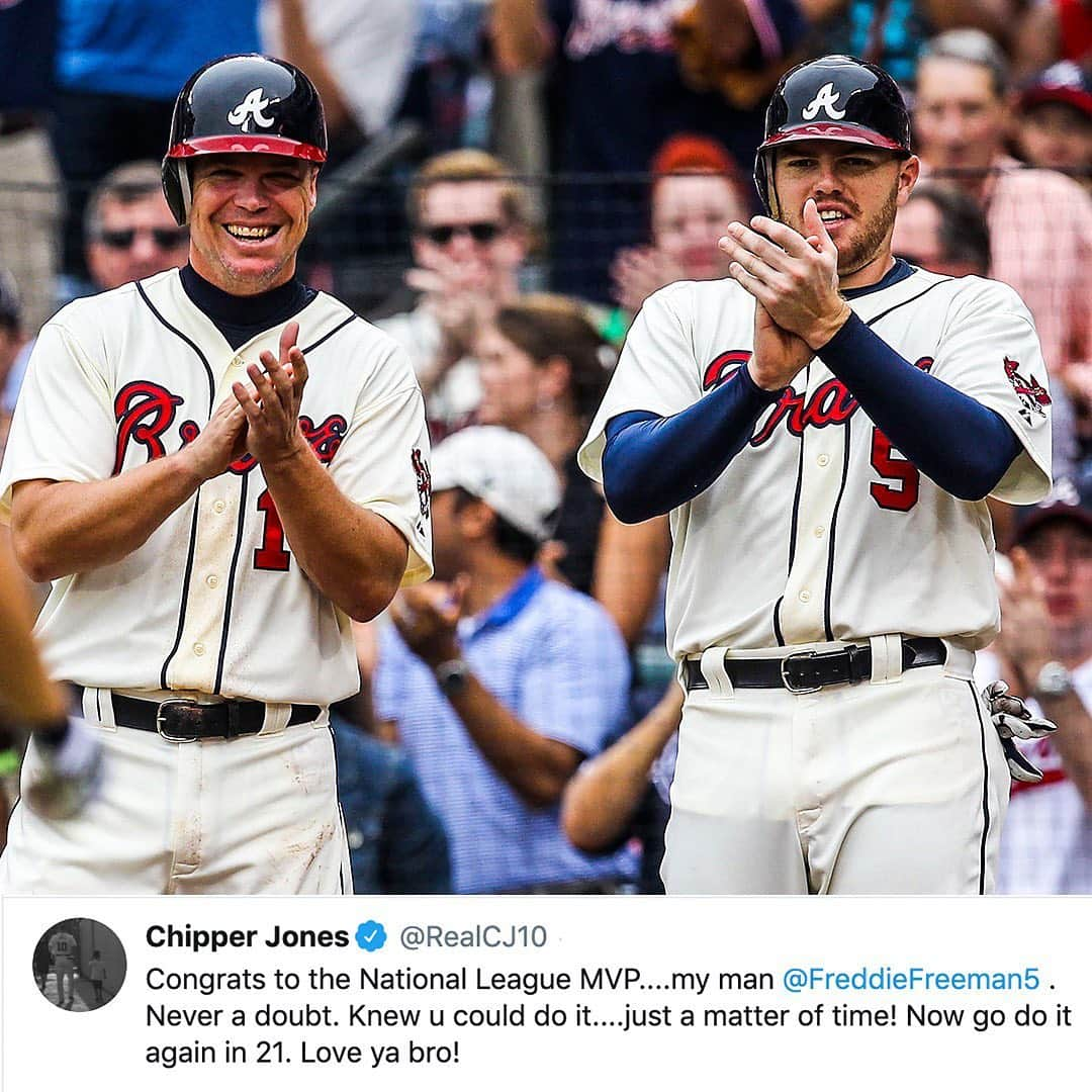 MLBさんのインスタグラム写真 - (MLBInstagram)「Freddie’s the first Brave to win MVP since his former teammate, Chipper Jones, 21 years ago! 👏👏」11月13日 11時00分 - mlb