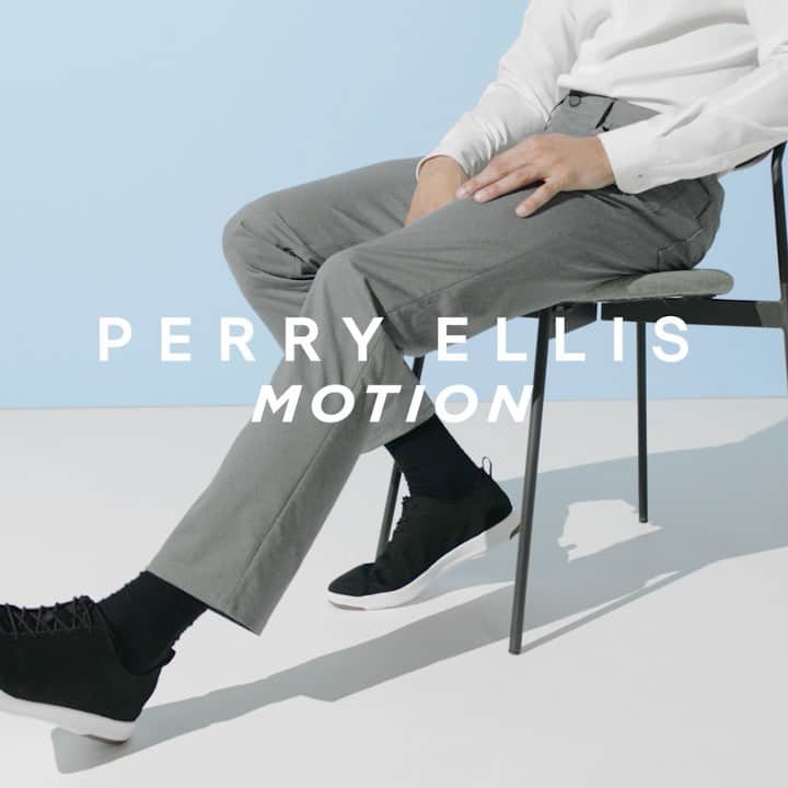 ペリーエリスのインスタグラム：「Innovative essentials to elevate and enhance your everyday. The Motion Pant features our stain-resistant technology with a comfortable 4 way stretch for guaranteed everyday wear. #LifeReadySince1976」