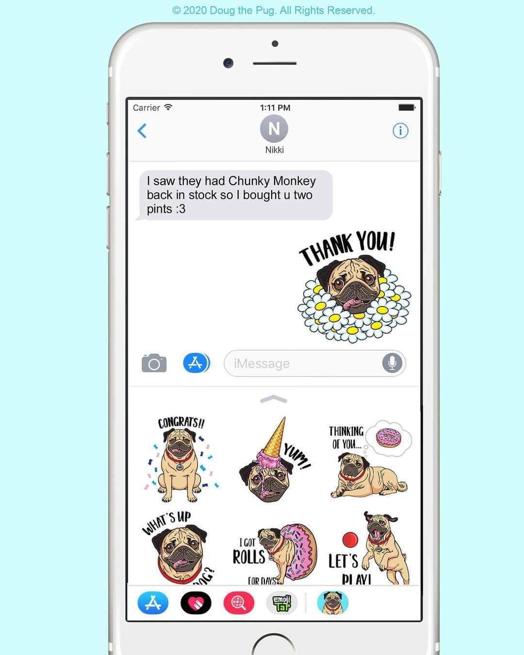 itsdougthepugさんのインスタグラム写真 - (itsdougthepugInstagram)「“Ur texts are about to get a whole lot cuter” -Doug • I now have stickers for iMessage in the App Store!!! They are so fun to use and easy to install, and only 99c. Click the link in my bio to get them, and give a 5 star rating when u do!! (Android coming soon)」11月13日 3時12分 - itsdougthepug