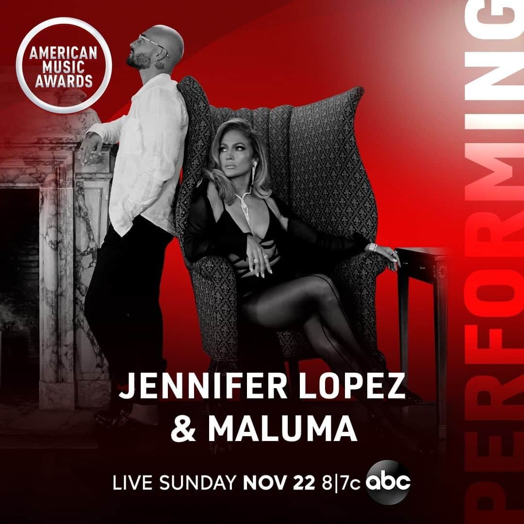 アメリカン・ブロードキャスティング・カンパニーのインスタグラム：「Just Announced! The 2020 #AMAs will feature @jlo and @maluma’s world premiere performance of “Pa’ Ti” and “Lonely” as well @billieeilish’s world premiere performance of her brand new single “Therefore I Am”! Don’t miss it live Nov 22 at 8|7c on ABC!」