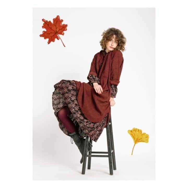 マッタのインスタグラム：「For wherever you are stationed or roaming this season. 🍁🍂 ... seen here our Bheeti Taara Dress in Madder over our Jaya Margherita Dress in Kala.  ~ link in bio for more~」