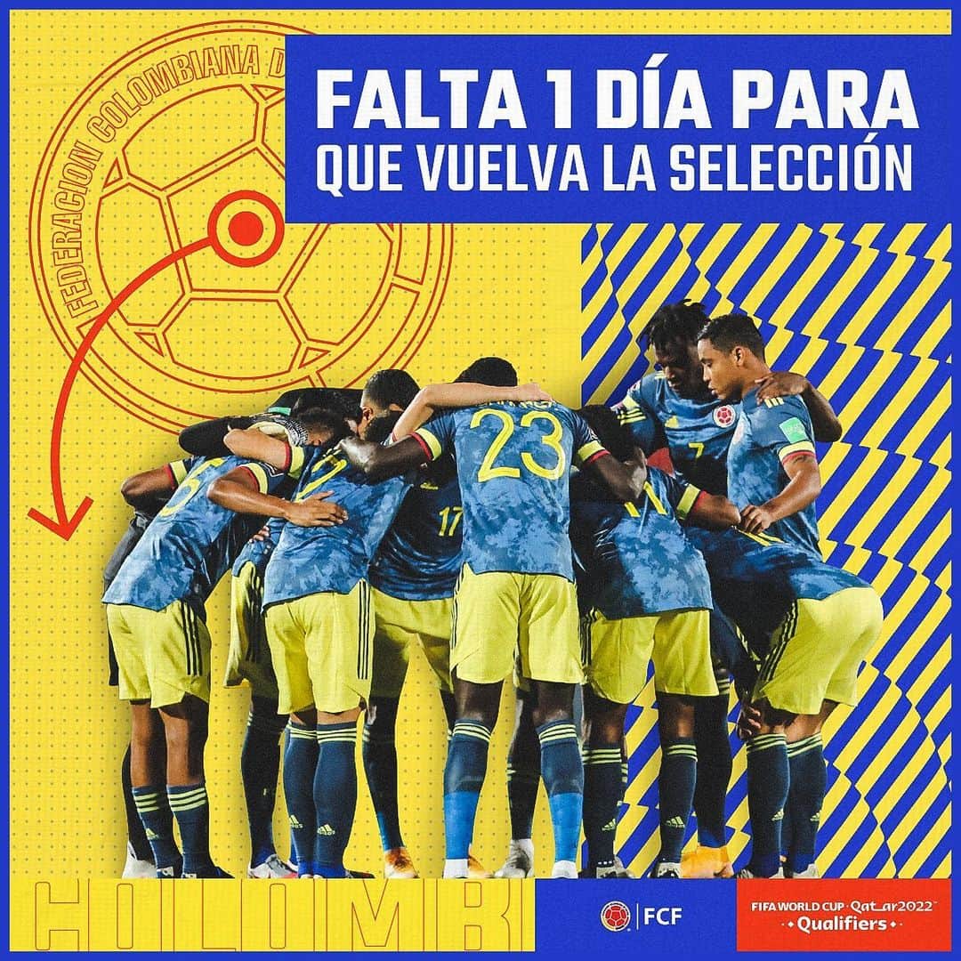 サッカー コロンビア代表チームのインスタグラム：「¡Falta un día para volver a ver a la Tricolor! 😍  Vamos todos a alentar a nuestra Selección Colombia 🆚 Uruguay 🙌  #VamosColombia 🇨🇴」