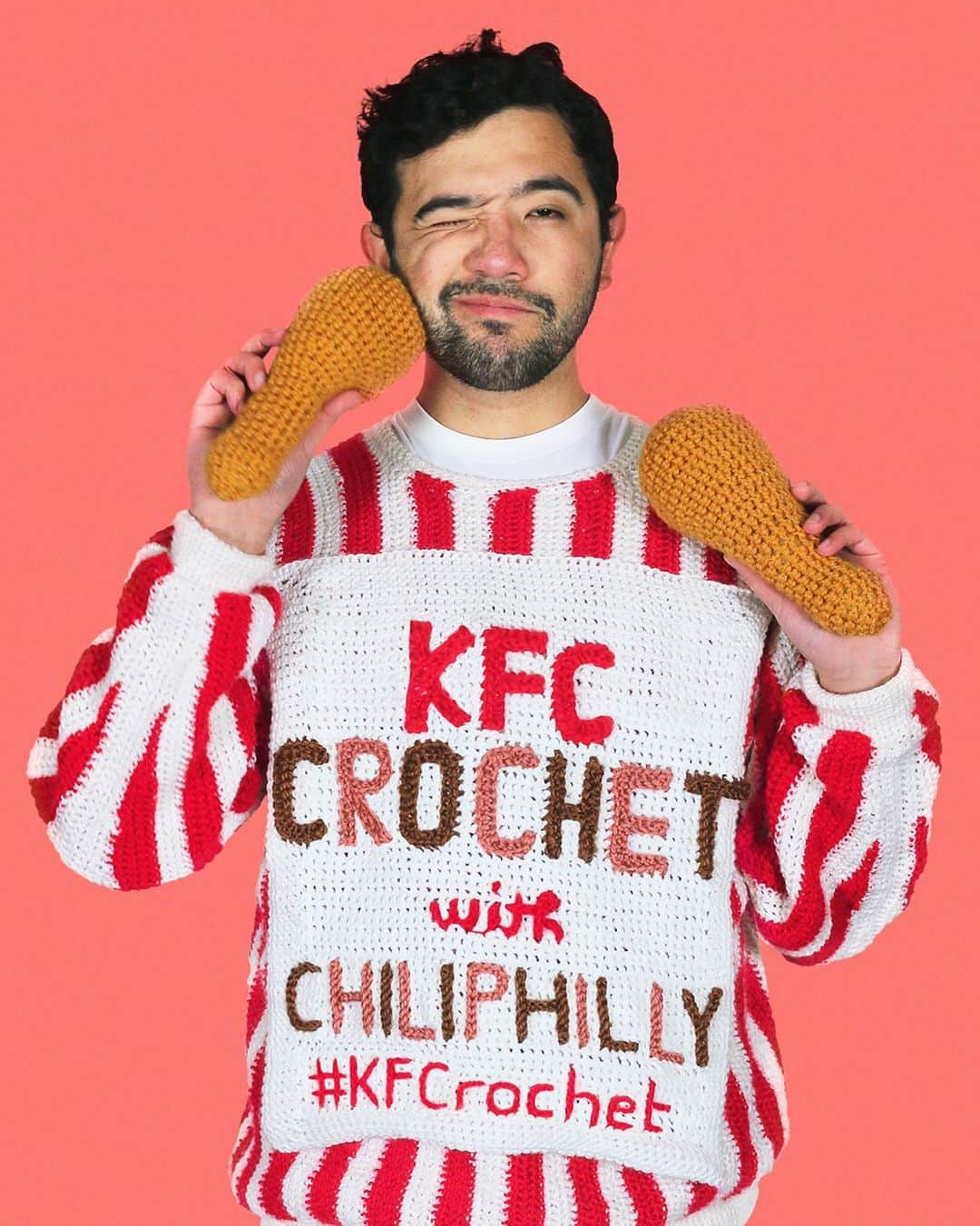 Phil Fergusonのインスタグラム：「So I can probably say the most requested thing I’ve been asked to do over all these years is to give people patterns to copy my work, and for everyone, now is the lucky time! I’ve been working with KFC over the last few months on our own series of #KFCcrochet patterns! I​ f you've followed me for a while you'd know I've previously worked with KFC before and their food is one of the many inspirations for my body of work! ​So the patterns are now ready for you to make for yourself or others over this upcoming winter or holiday break! For my first-ever patterns, I’ve really tried to make them as simple for anyone to learn as possible, as that is how I taught myself! So hopefully you won’t have as much difficulty making them, and you can get all your crochet practice in! I’ll be posting them over the next few days and weeks, so hopefully you have plenty of time to make them and show them off! Hope you all enjoy! #sponsorship @kfc」
