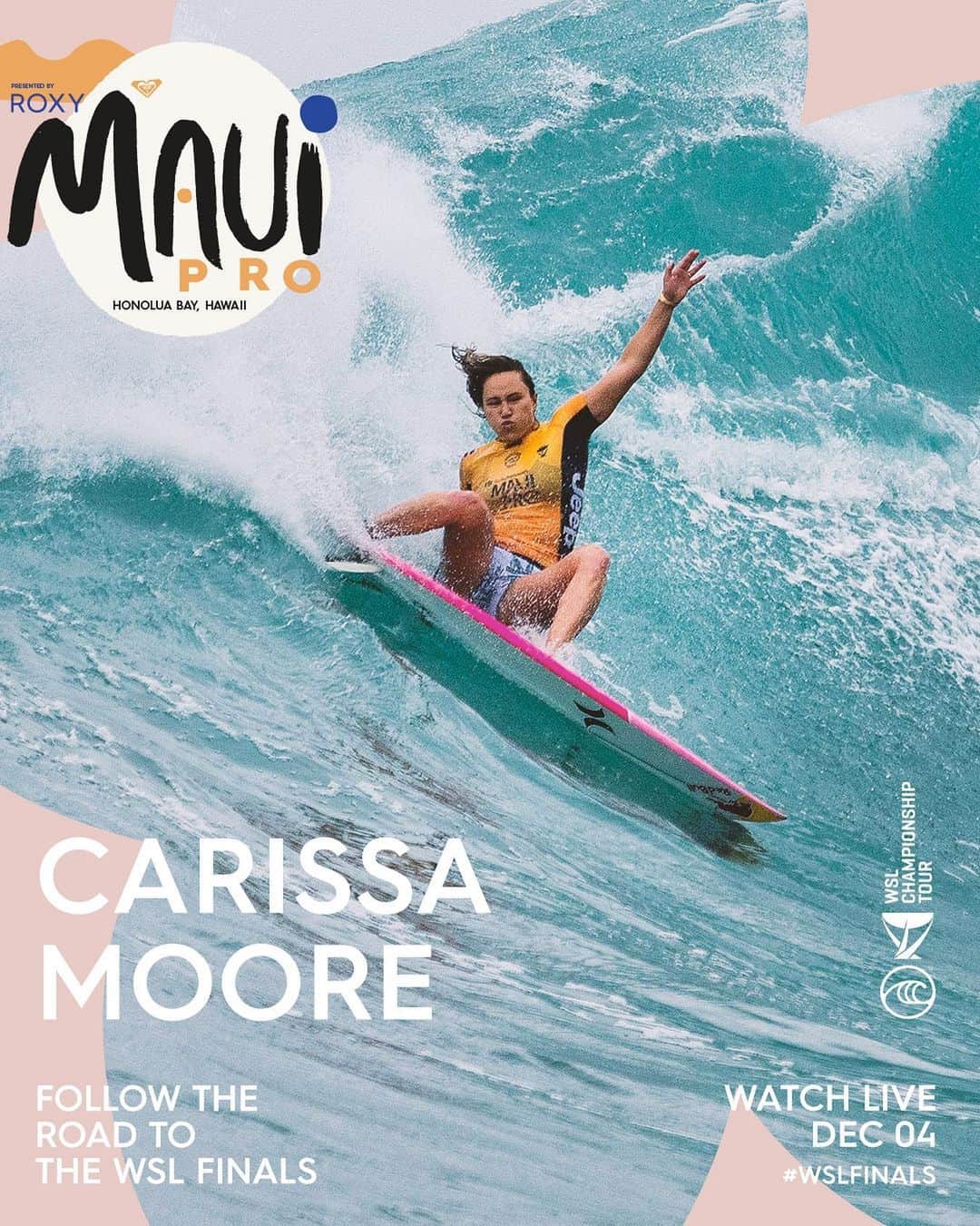 カリッサ・ムーアのインスタグラム：「I am super excited about @wsl announcement to start the 2021 Championship tour this December in Hawaii. Honolua Bay, Maui for the women and Pipeline, Oahu for the men. Hawaii is such a big part of surfing history and culture and there is no better place to start a season and end a challenging year on a positive note. I want to express my appreciation to everyone involved in making these events happen including the WSL, state of Hawaii, countless individuals and all the amazing fans for your support. There is nothing better than competing in front of the home crowd and feeling the energy on the beach. As we all continue to navigate these unprecedented times and adapt to a new norm we are so grateful for your support and good vibes from home this year in order to keep everyone safe. Tune in Dec. 4 at worldsurfleague.com or on Spectrum TV in Hawaii. Hope there is some good swell on offer and we can put on a great show for you! Mahalo @roxy for getting behind our first event! 🤙🏼💛 #wslfinals」