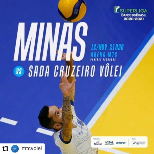 ウィリアム・アルジョナのインスタグラム：「Hoje é dia de magia azul... contamos com a força de cada um #VCFAZPARTEDAMAGIA!!! 🧙‍♂️  #Repost @mtcvolei • • • • • • 🔥O clássico do pão de queijo TÁ ON!  ➡Superliga Banco do Brasil 2020/21⠀⠀⠀⠀ 🏐Minas X Sada Cruzeiro ⠀ 📆12/11 ⏰21h30 📌PORTÕES FECHADOS! Arena MTC - Belo Horizonte (MG)  📺Transmissão: Sportv ⠀⠀⠀⠀⠀ ⠀⠀⠀⠀⠀⠀⠀⠀ #VaiMinas #MinasTenisClube #ParedãoAzul #Volei #VoleiMasculino #TamoJuntoNesseGame #Superliga 🤝Patrocinadores: @axial.diagnosticos @_instanewton @iconesports」