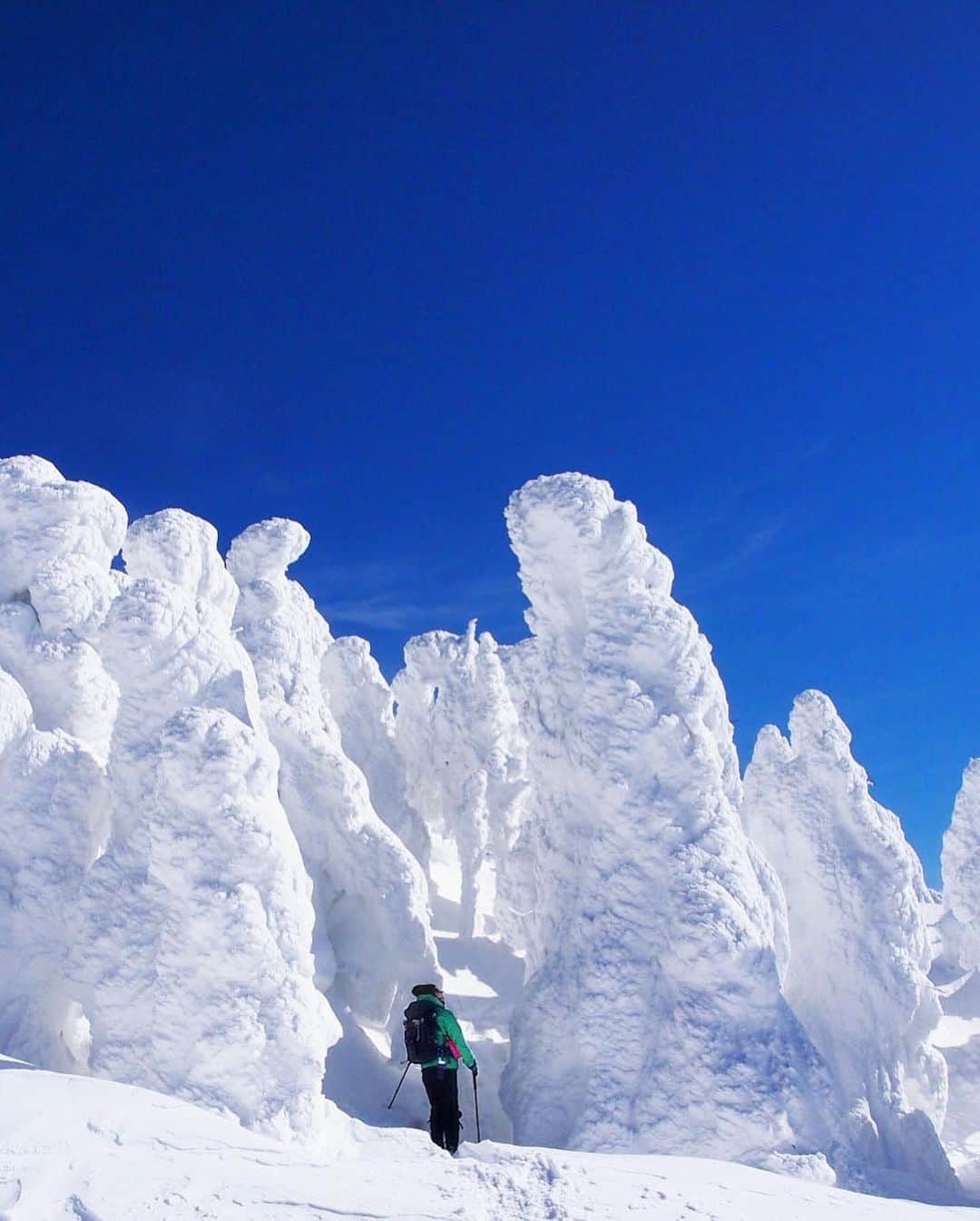 Rediscover Fukushimaさんのインスタグラム写真 - (Rediscover FukushimaInstagram)「Snow Monsters of Mt. Nishi-Azuma! ☃️❄️  ❄️Snow monsters form when the droplets of snow clouds stick to the leaves and branches of trees and freeze. Snow fills in these gaps and hardens making beautiful snow sculptures. 🥰  ❄️There are tons of snowshoe adventures waiting for you in Fukushima.   ❄️For more on snowshoeing in Fukushima check out our website!   https://fukushima.travel/itineraries/a-snowshoe-winter-frolic/27  ❄️This photo was taken by my coworker during spring of last year. I’m looking forward to my first winter in Fukushima. 🥰  🏷 ( #西吾妻山　#fukushima #fukushimagram #MtNishiAzuma #outdoors #snowshoe #snowshoeing #snowshoeingadventures #winter #wintersports #snowman #snowmonsters #alpineclimbing #alpineclimbjapan #japow #japowder #japan #japanesemountain #VisitFukushima #outdoorsy #outdoorsygirl #japantrip #japanadventure #japantravel #BandaiAzuma #Aizu #会津　#ふくしま  #福島　#日本　)」11月13日 10時13分 - rediscoverfukushima