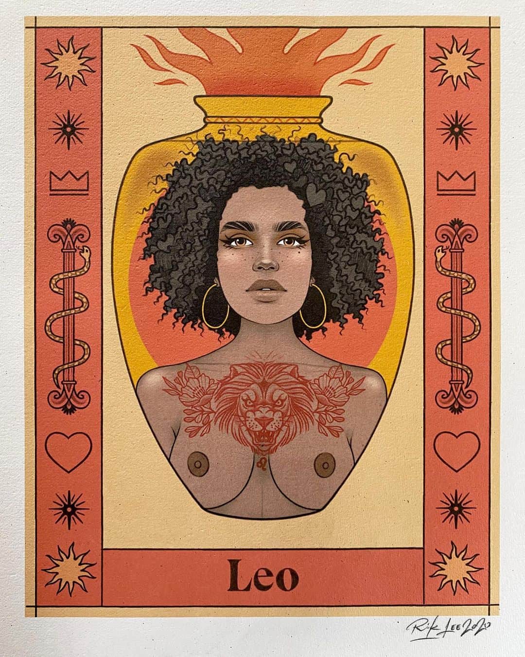 Rik Leeさんのインスタグラム写真 - (Rik LeeInstagram)「A few more photos of Leo, the most recent piece in my  ongoing zodiac series.  . Fine art prints are listed on my store for anyone interested. Virgo, Libra, Capricorn, Scorpio and Sagittarius prints are on there too. More zodiac babes coming soon! . #riklee #illustration #leo #zodiac #starsign #drawing #art #design #tarot #naturalhair #lion #tattoo」11月13日 10時21分 - rikleeillustration