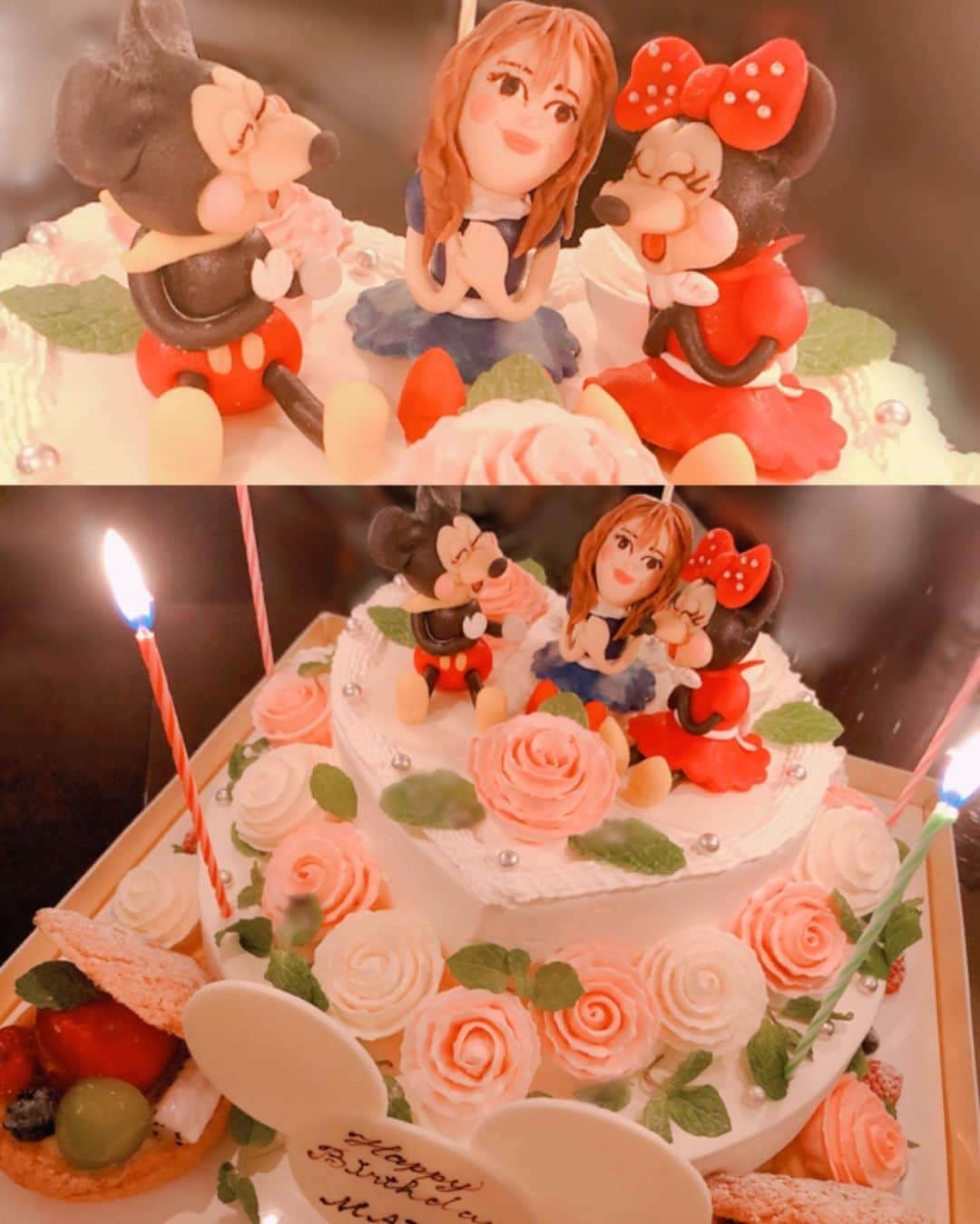 瑞咲まみのインスタグラム：「❤️🎂🎁 ミッキーとミニーに挟まれて幸せそうな私…💓🥰🍰🎀🐭💕 . けっこう特徴捉えてて似てるかも😙 . . ♡この前の誕生日🎂🎉 . 可愛すぎるケーキでお祝いしてもらって嬉しかったよ😍🎂💕🥂💐 . . . #誕生日　 #誕生日ケーキ #11月生まれ #バースデーケーキ  #ミッキーとミニー #ディズニーケーキ #オーダーケーキ」