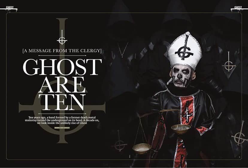 METAL HAMMERのインスタグラム：「The mighty Ghost turn ten this year, and you can read all about their fascinating early days in the new issue of Metal Hammer, out now. What’s your favourite Ghost song? 👻 #Ghost #GhostBand #PapaEmeritus #OpusEponymous」