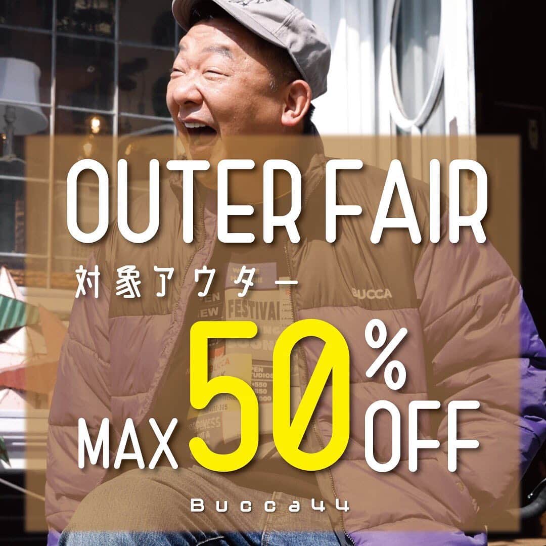 BUCCA 44のインスタグラム：「11/14〜　恵比寿店にてOUTER FAIRを開催致します‼︎人気アウター（対象商品）をMAX50%OFFでお買い求めいただけます。  さらに、お買い上げのお客様にはノベルティもプレゼント🎁  アウター以外にも、ニットやシャツなどお買い得商品も多数ご用意しております‼︎ 是非この機会にご利用下さいませ。  #bucca44 #ブッカ44 #fashion #bigman #グラフィック #ビッグシルエット #ポチャメン #ポチャイリッシュ #ビッグサイズ #bigsize #大きいサイズ #5サイズ」