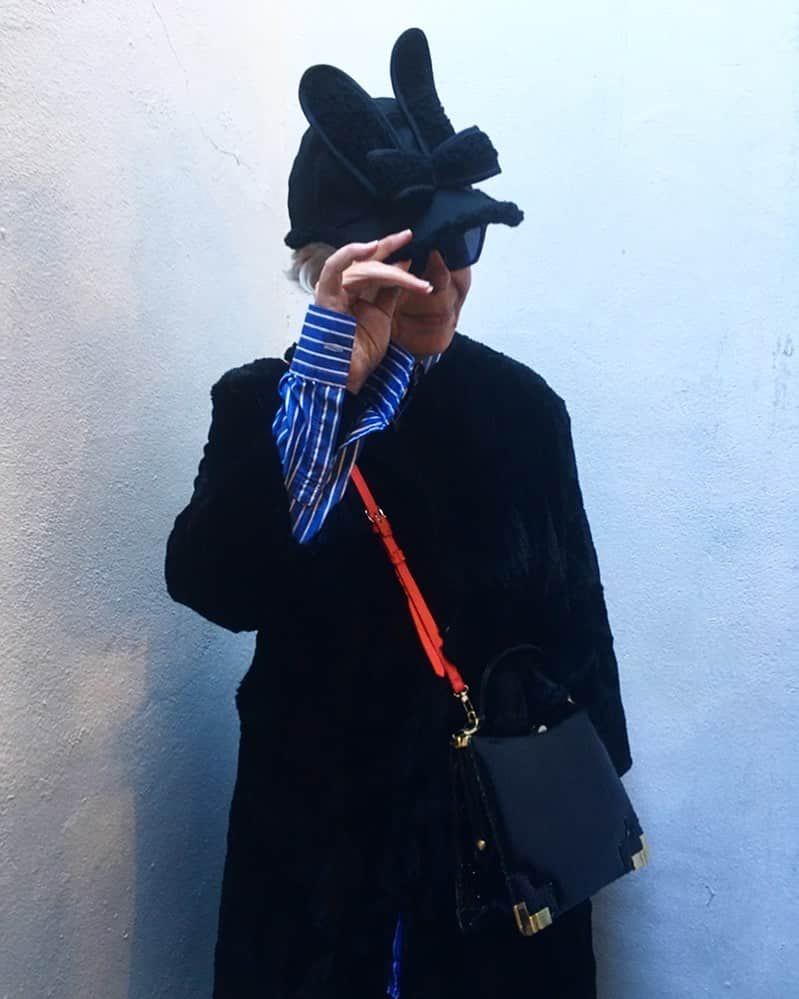 のインスタグラム：「Bunny Cap with fleece ears. Cosy. .. Thelma also wears a coat by @peter_jensen_archive and a bag from @hunkydoryvintage . Shirt: @commedesgarcons」